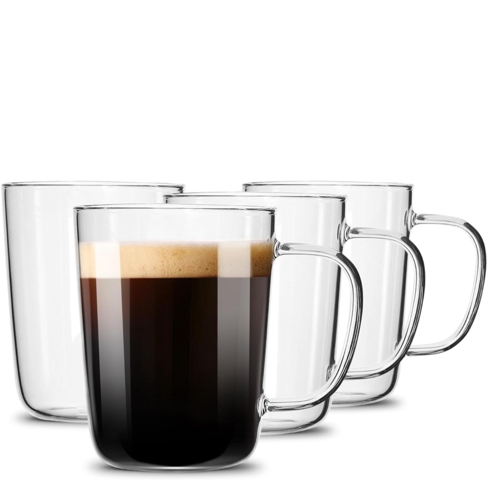 Double Wall Glass Coffee Mugs (4-Pack)-12 Ounce,Insulated Layer Coffee Tea Cups